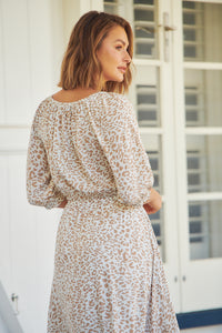 Robin White/Beige Leopard Print Elasticated Waist Maxi Dress