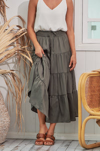 Helene Grey Satin Maxi Skirt