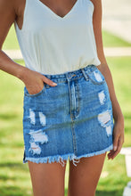 Load image into Gallery viewer, Ripped and Frayed Denim Mini Skirt