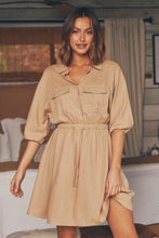 Load image into Gallery viewer, Jamison Beige Linen Batwing Shirt Dress