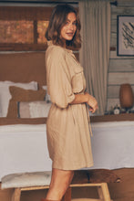 Load image into Gallery viewer, Jamison Beige Linen Batwing Shirt Dress