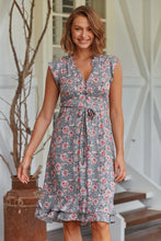 Load image into Gallery viewer, Maggie Grey/Pink Rose Print Midi Dress
