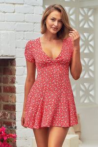 Dylan Floral Red Cap Sleeve Dress