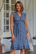 Load image into Gallery viewer, Maggie Navy Blue/Purple Floral Midi Dress