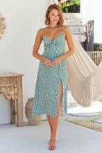 Load image into Gallery viewer, Lillian Green Floral Singlet Knot Front Dress