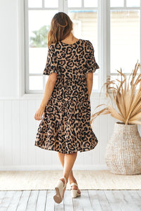 Terri Leopard Midi Tiered Dress