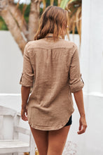 Load image into Gallery viewer, Linen Roll up Sleeve Tan Shirt