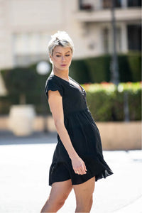 Violetta Button Front Black Linen Dress