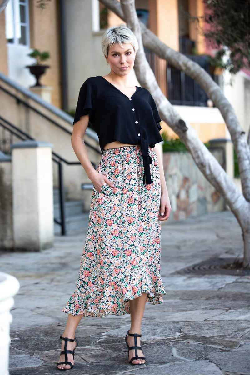 Talin floral elastic waist middi skirt – CATALOGCLOTHING