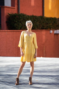 Kalinda Yellow Floral 3/4 Sleeve Dress